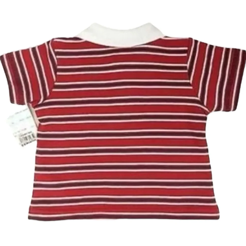 Okie Dokie Polo‎ Shirt Baby 6-9 Months Red White Striped Collared Ready Set Go
